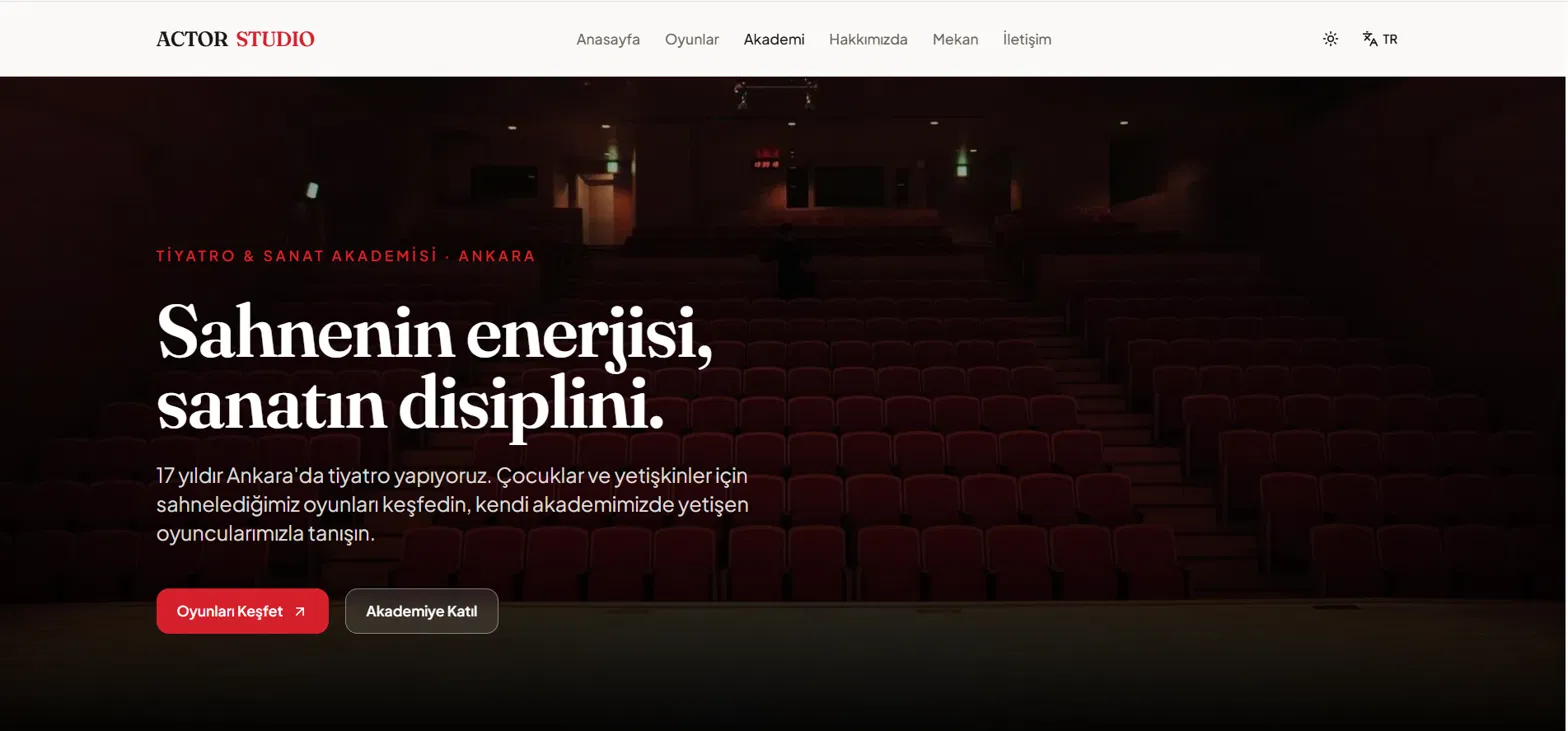 Actor Studio tiyatro ve kurs yönetim paneli ekran görüntüsü