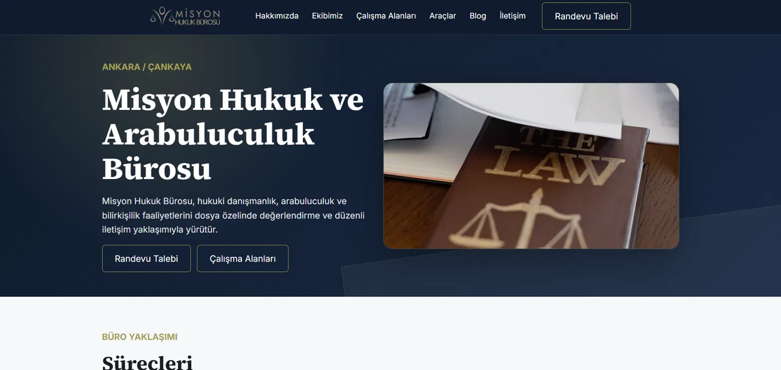Misyon Hukuk bürosu web sitesi ekran görüntüsü